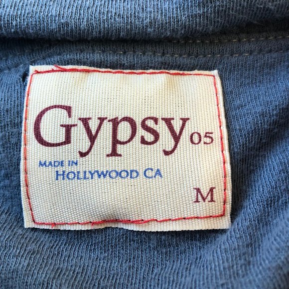 Gypsy Blue Tunic Top Long Sleeve Cowl Neck Pouch Pocket Made in Hollywood - Picture 9 of 12